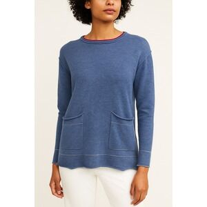 LABEL+thread Women's Blue Cashmere Knit Long Sleeve Pocket Top